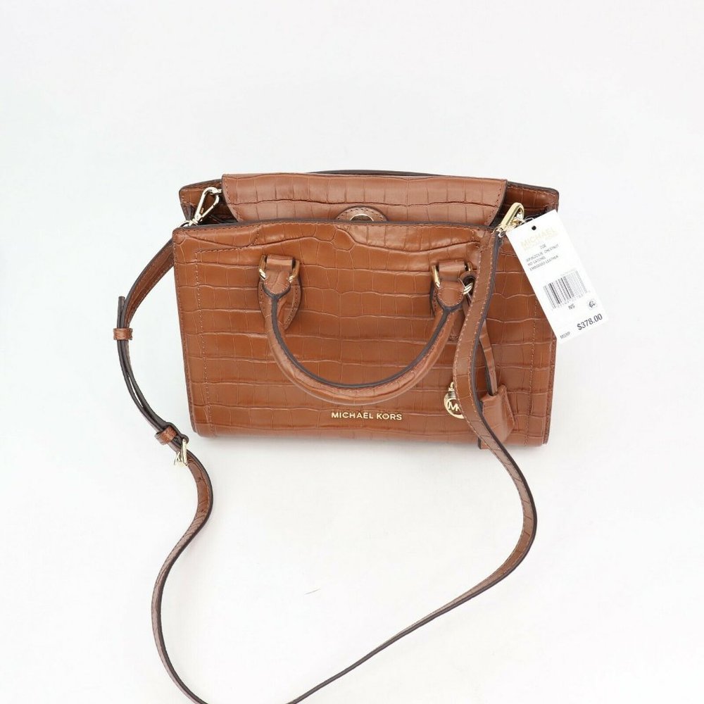 Michael Kors Zoe Medium Embossed Leather Satchel Chestnut - Picture 6 of 9